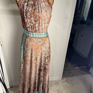 Boho Floral Maxi Dress in Brown and Teal